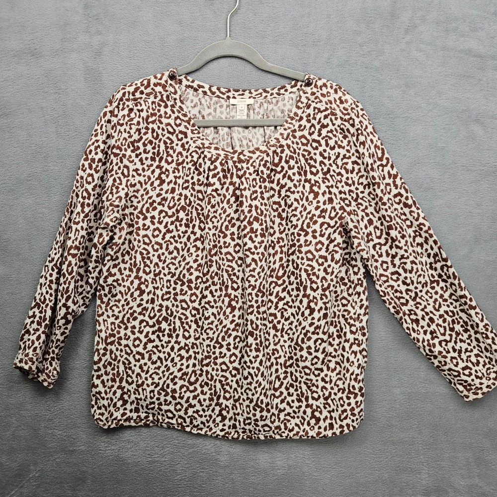 J.Crew Coastal Womens Brown Leopard Print 100% Linen Blouse Top 14